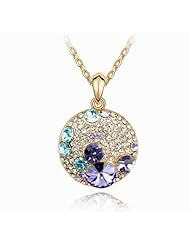 Honeystore Girls Circle Pendant Austria Crystal Gold Plated Necklace Color Multicolor