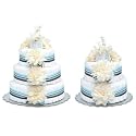 diaper cake - cream dahlias w/blue stripes