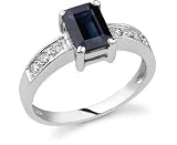 Emerald-Cut Sapphire and Diamond Ring, 14K White Gold