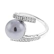 Sterling Silver Ring with Large Light Grey Pearl / CZs - Ring Sizes: 5-9 Sterling Silver Ring with Large Light Grey Pearl / CZs - Ring Sizes: 5-9