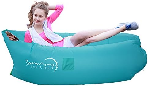 Banamana Inflatable Lounger Chair Air Sleep Sofa Bed Furniture Outdoor Foldable Lazy Bag Couch Portable Waterproof Camping Sacks ,Hangout Bean Bag for Beach Pool Park Seaside Meadow Party (Sky Blue)