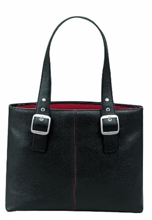 SOLO Classic Collection Ladies Laptop Tote Padded Compartment Holds Notebook Computer up to 16 Inches - Black with Red Lining (K709-4/17)