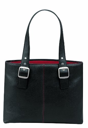 SOLO Classic Collection Ladies Laptop Tote, Padded Compartment Holds Notebook Computer up to 16 Inches, Black, Red Lining, K709-4/17