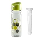 Tritan BPA Free Water Bottle - 24 oz Geo Green with Pop Lid and Chiller Ice Stick