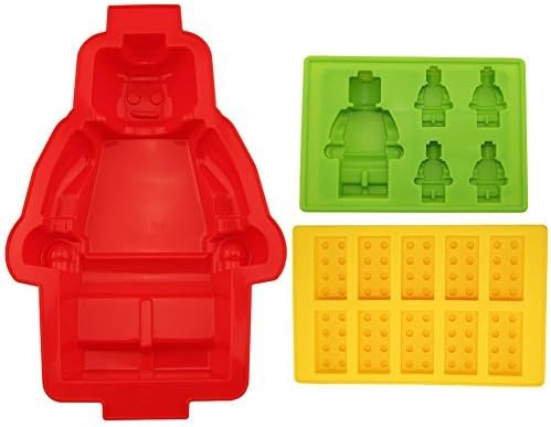 1 Large Figure Silicone Cake Mold&1 Minifigure &1 Building Bricks Ice Cube Tray or Candy,jelly &Chocolates Silicone Mold for Lego Lovers Color: Red&Yellow&Green 2 Model: (Home & Kitchen)
