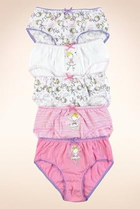 5 Pack - Younger Girls' Pure Cotton Assorted Fairy Briefs