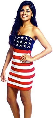 Cenit Women's Usa American Flag Sleeveless Dress Medium Red White Blue