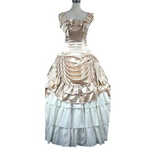 Women Square Collar Bowknot Champagne Gothic Victorian Fancy Dress Large,champagne