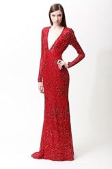 Chiffon/Taffeta/Tulle Long Sleeves Crystal Applique Beaded Lace Crystals Mermaid Prom Dress 