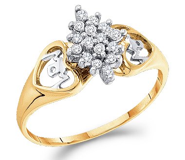 Cluster Diamond Ring Anniversary Womens 10k Yellow Gold (0.15 Carat)