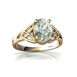14K Yellow Gold Oval Genuine Green Amethyst Celtic Trinity Ring