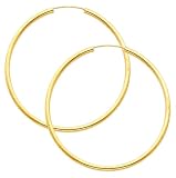 14K Yellow Gold 2mm High Polished Large Endless Hoop Earrings (1.8" or 45mm Diameter)