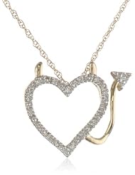 XPY 14k Gold and Diamond Heart Devil Pendant Necklace (.05 cttw, J Color, I2 Clarity)