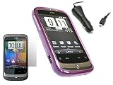 iTALKonline ProGel TRIO PURPLE Soft GEL Case/Cover/Skin, LCD Screen/Scratch Protector, In Car Charger For HTC WildFire (Wild Fire)
