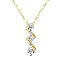 10k Yellow Gold Diamond 3-Stone Spiral Pendant w/ Accent Stones (1/5 cttw, J Color, I3 Clarity), 18"