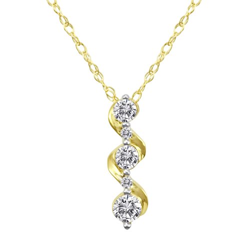 10k Yellow Gold Diamond 3-Stone Spiral Pendant w/ Accent Stones (1/5 cttw, J Color, I3 Clarity), 18"