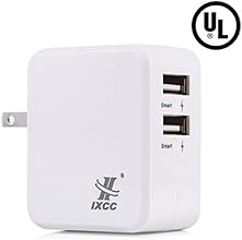 [ UL Certified ] iXCC&reg; Dual USB 3.4 Amp (17 Watt) SMART High Capacity [High Power] AC Travel Wall Charger - ChargeWise (tm) Technology High Speed Charging for Apple iPhone 6/ 6 plus/ 5s/ 5c/ 5/ 4s/ 4; iPad Air 2/ iPad Air; iPad mini 3/ iPad mini 2/ iPad mini; Samsung Galaxy S6 / S6 Edge / S5 / S4; Note Edge / Note 4 /Note 3 /Note 2; the new HTC One M8/ M9; Google Nexus; Kindle; Nook and More [White]