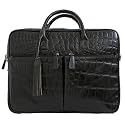 Black leather laptop bag or briefcase in mock croc finish by Pell-Mell