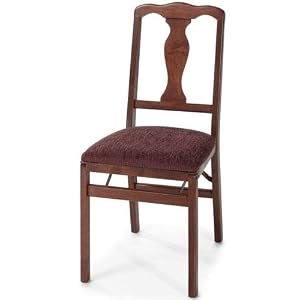 Cherry Queen Anne Folding Chair - Set Of Two, CHERRY, CHAMPAGNE FABRC by