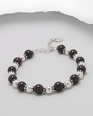 Bracelet En Argent Et Agate Noire - Extension 