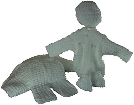 5 Pcs Crochet Unisex Baby Set Blanket, Pants, Sweater, Bonnet, Booties, Size 0-3 Mo(white)