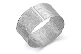 14K White Gold Matte and Hammered-Finish Hand-Crafted Cuff Bracelet, Enhanced with Pave Set Diamonds.