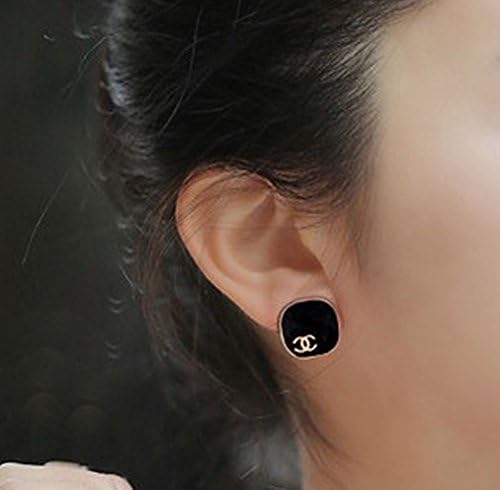 Greatmate Elegant Atmosphere Gilt Edges Letter Symbol Earrings Black Stones