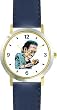 Frankenstein with Flower - WATCHBUDDY&reg; DELUXE TWO-TONE THEME WATCH - Arabic Numbers - Blue Leather Strap-Size-Large ( Men's Size or Jumbo Women's Size )