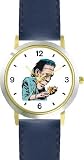 Frankenstein with Flower - WATCHBUDDY&reg; DELUXE TWO-TONE THEME WATCH - Arabic Numbers - Blue Leather Strap-Size-Large ( Men's Size or Jumbo Women's Size )