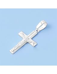 Sterling Silver Crucifix Cross Savior Pendant Fashion Charm Pure 925 New 20mm with 2mm Figaro Chain