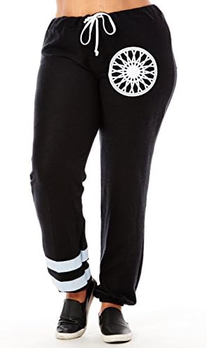 Womens Ladies Plus Sizes Curvy Cool Dance Fleece Joggers Pants H10717PX (3XL, Black)