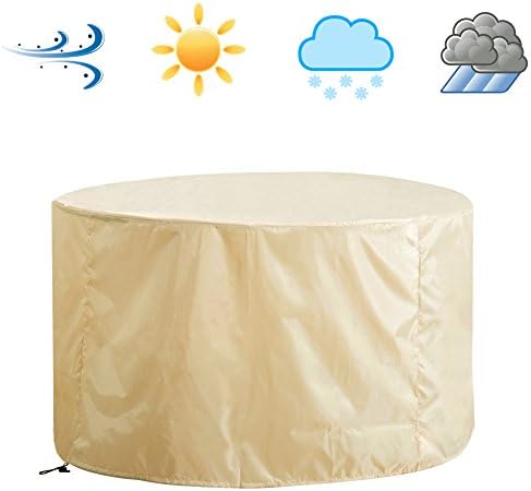 Patio Round Table and Chair Set Cover, Weatherproof Outdoor Furniture Cover, Water Resistance, Beige Color (Medium)