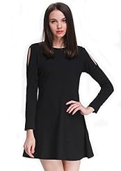 Long Sleeves Off the Shoulder Cotton Round Neck Short Shift General Print  Dress