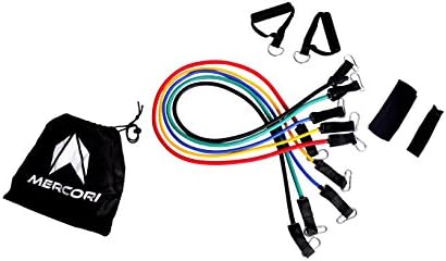 Mercori Resistance Band Set with Door Anchor, Ankle Strap, Exercise Chart, and Resistance Band Carrying Case