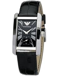 Emporio Armani Quartz, Black Dial with Black Leather Strap Band - Womens Watch AR0144