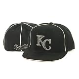 Kansas City Royals Flat Bill Fitted Baseball Hat (Cooperstown Collection) - Rhinestone Logo