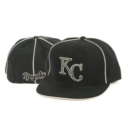 Kansas City Royals Flat Bill Fitted Baseball Hat (Cooperstown Collection) - Rhinestone Logo