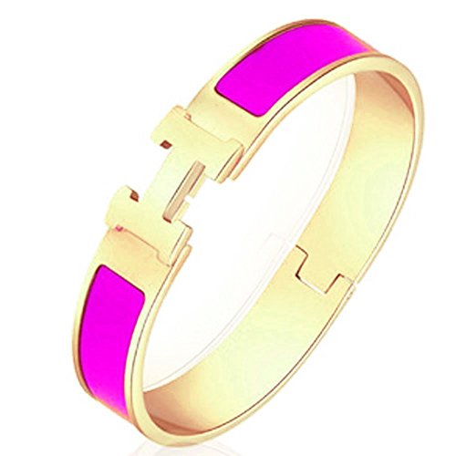 Gotomore 2015 Summer Popular Stylish Stainless Steel Anti-allergic H-shaped Buckle Bracelet Bangle -Gold + Pink/Purple