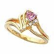 14K Yellow Gold Heart Shaped Pink Tourmaline and Diamond Ring