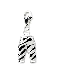 Sterling Silver Click on CZ Enamel Zebra Pants Charm