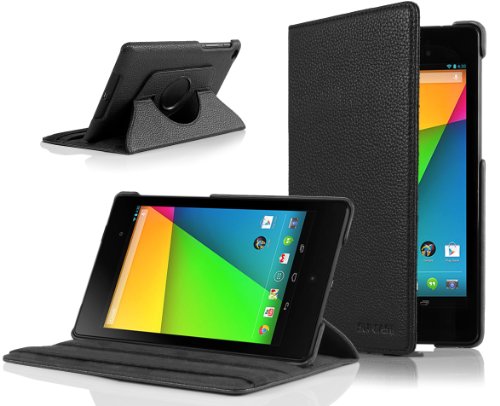 SUPCASE New Google Nexus 7 FHD 2nd Generation Tablet 360 Degree Rotating Hard Shell Leather Case - Black (Portrait/Landscape View, Support Auto Sleep/Wake Function, Compatible with ASUS Google Nexus 7 Full HD 2 2.0 II Tablet 2013 Version)