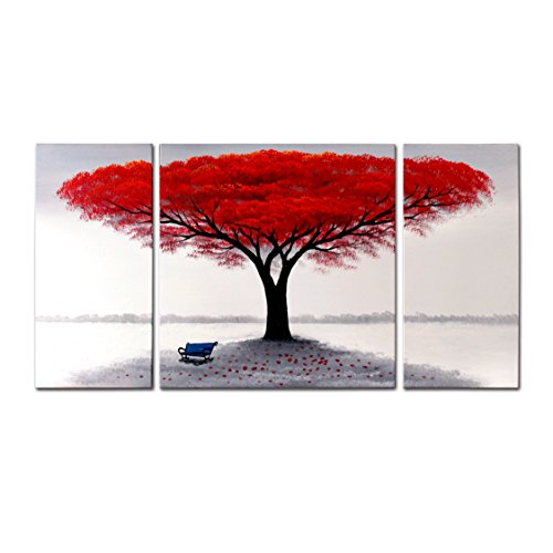 FLY SPRAY 3-Piece 100% Hand Painted Oil Paintings Panel Stretched Framed Ready Hang Landscape Tree Flower Modern Abstract Painting Canvas Living Room Bedroom Office Wall Art Home Decoration