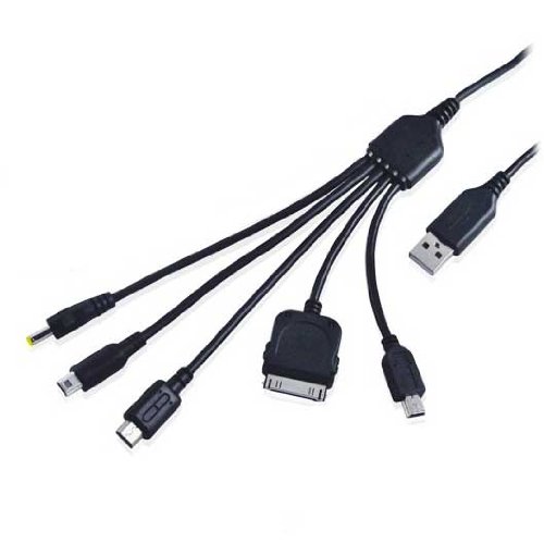 Adapti 5 in 1 Multi-function USB Charging Data Cable for iPhone and IPod, Mini and Micro USB Cell Phones, Sony PSP, Nintendo Disc, Disc XL and DS Lite