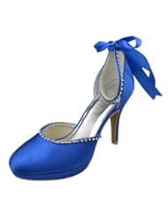 Shoes: Minitoo GYAYL017T Womens Stiletto High Heel Blue Satin Evening Party Bridal Wedding Strappy Shoes 8 M US