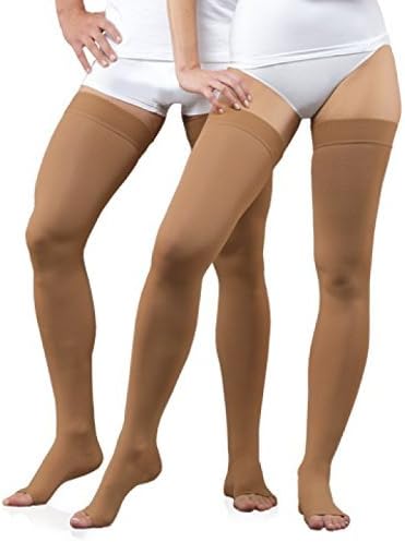 Novea, Compression Stockings Woman and Men Open Toe, Class II, 23-32 mmHg Thigh High (XL, black)
