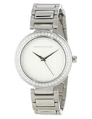Kenneth Jay Lane Womens 2601 White Textured Dial Crystal Accented Stainless Steel Watch