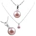 AugustinaJewelry Freshwater Cultured Round Shape 8-8.5mm Pink Pearl / 18K White Gold Pendant, 16" Sterling Silver 1MM Cable Chain