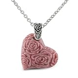 Sterling & Carved Rhodonite Heart Pendant Necklace