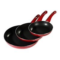 Basic Essentials Set of 3 Slope Fry Pan, Red