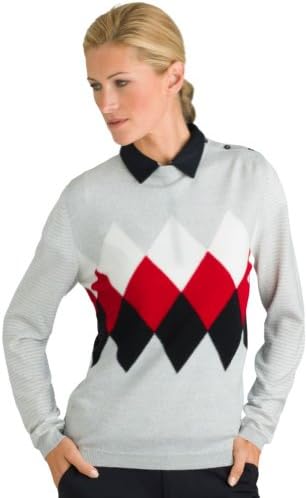 Aquascutum Golf Women's Argyle Sweater With Shoulder Placket Large White